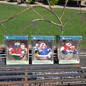 Set of 3 Holiday Snowman Ornaments - Red, Blue, White Vintage Costco